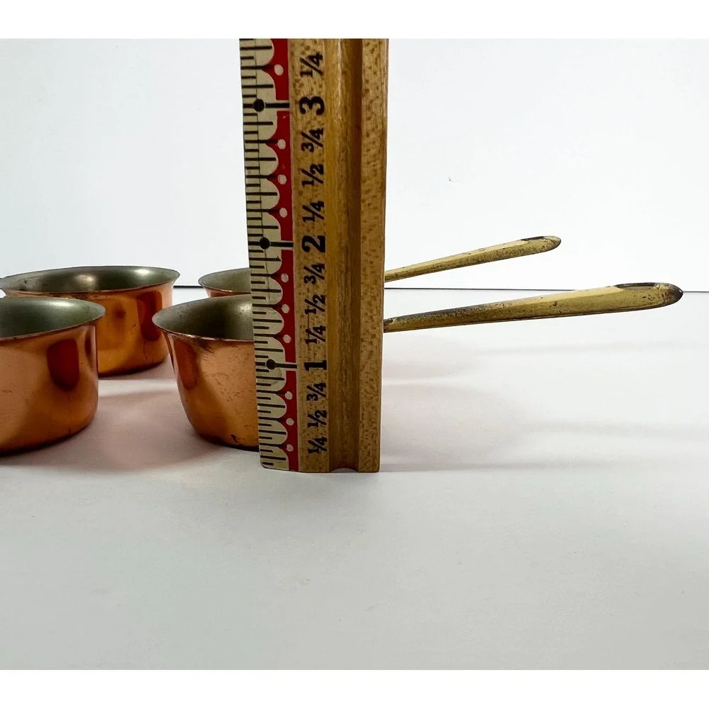 Vintage Copper set of 4 Butter Warmers 2oz Brass Handles saucepan